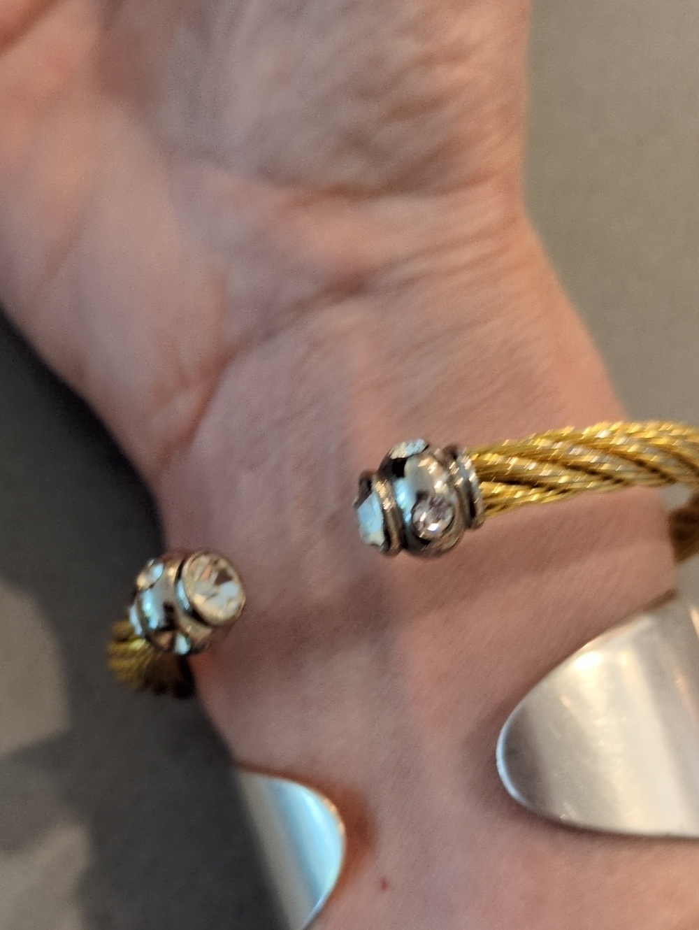 Source Unknown Gold-Tone Twisted Cable Open Cuff Bracelet with Crystal Ends